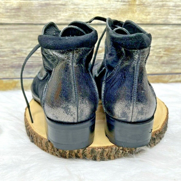 Everybody by BZ Moda Black Patchwork Leather Lace Up Sz 8.5 38.5 Ankle Boots - Picture 5 of 12